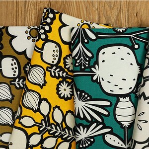 Graphic Floral Design Pattern Made in Korea Fine Canvas Cotton fabric for bag, table cloth, clothings by Half Yard