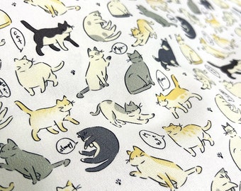 Tela de algodón beige con estampado digital de gatos, tela de gatos para bolsos y manteles, tela de gatos por media yarda