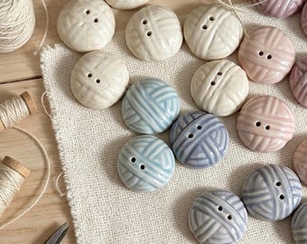 Yarn‑Ball Textured Ceramic Buttons, Handmade Knitting Sewing Buttons for Cardigan, Doll Clothes, Craft, DIY