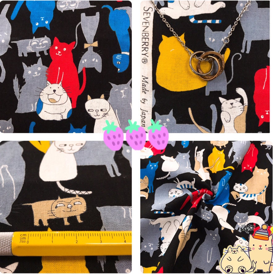 Massive Cats Made in Japan Sevenberry Light Cotton Fabric by