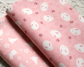 Cherry blossoms Pink Rabbit Pattern Twill Cotton Kid Fabric for bag and table cloth by Half Meter