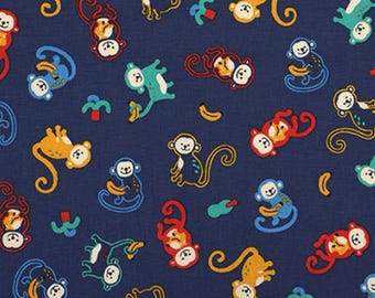 Korean Brand Dailylike Blue Monkey Print, Half Yard, Soft Cotton for Kids Dress, Skirt, Pants, Sewing, Doll Clothes per half yard