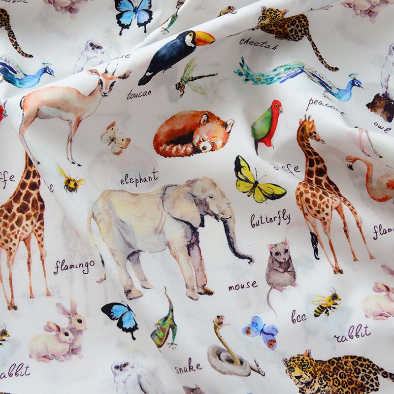 Multi Animals Zoo 60 Threads Digital Printing Cotton Fabric, Safari ...