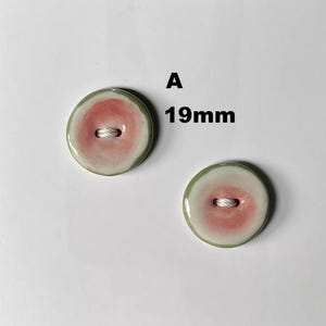 Botões de melancia de cerâmica feitos à mão, botões de cerâmica artesanais, esmalte rosa e verde, botões de melancia para costura e tricô.