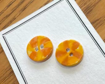 Handmade Orange Set of 5 or 6 Ceramic Buttons, Citrus Pattern Sewing Buttons for Knitting, Cardigans, Craft Supplies (11mm-30mm)