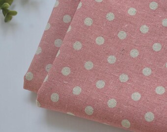 Pink Polka Dot Cotton Linen Fabric — By the Meter | Soft Floral Print Quilting Cloth