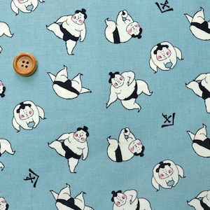 Japanese Sumo Cartoon Made in Japan Cotton Fabric by Half Meter