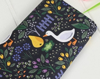 Black Cute Duck Cartoon Strawberry Pattern Cotton Fabric, Cute duck Fabric for bag and table cloth by Half Yard