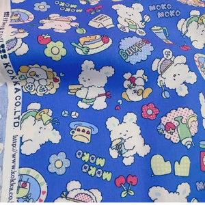 Cooking Cartoon Rabbit and dog Made in Japan KOKKA Plain Cotton Fabric by Half Meter