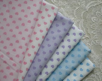 Pastel Heart Print Twill Cotton Fabric | Soft Cotton Material for Dress, Blouse, Sewing, Doll Clothes, Quilting by meter 50cm
