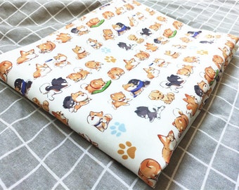 Cute Shiba Inu Dog Pattern Fine Canvas Twill Fabric Fabric, dog Fabric for bag and table cloth, dog Fabric by Half Meter