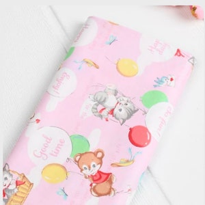 Japanese style Cartoon Animal Digital Print Plain Cotton Fabric by Half Yard