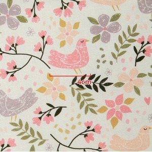 Pastel Colour Bird Cartoon Oxford Cotton Fabric Made in Korea by Half Yard