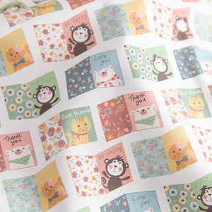 Cat Monkey Made in Korea Plain Cotton Fabric, Animals Fabric for bag, table cloth, clothings by Half Meter