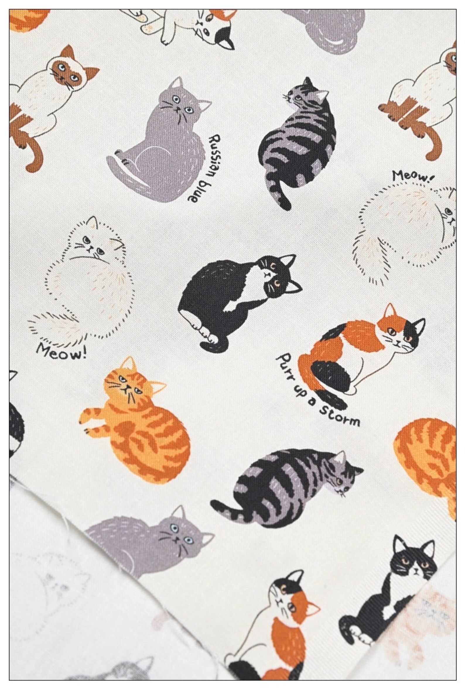 Three Colour Cat Print Cat Pattern Cotton Fabric, Cat Fabric, Cat Love ...