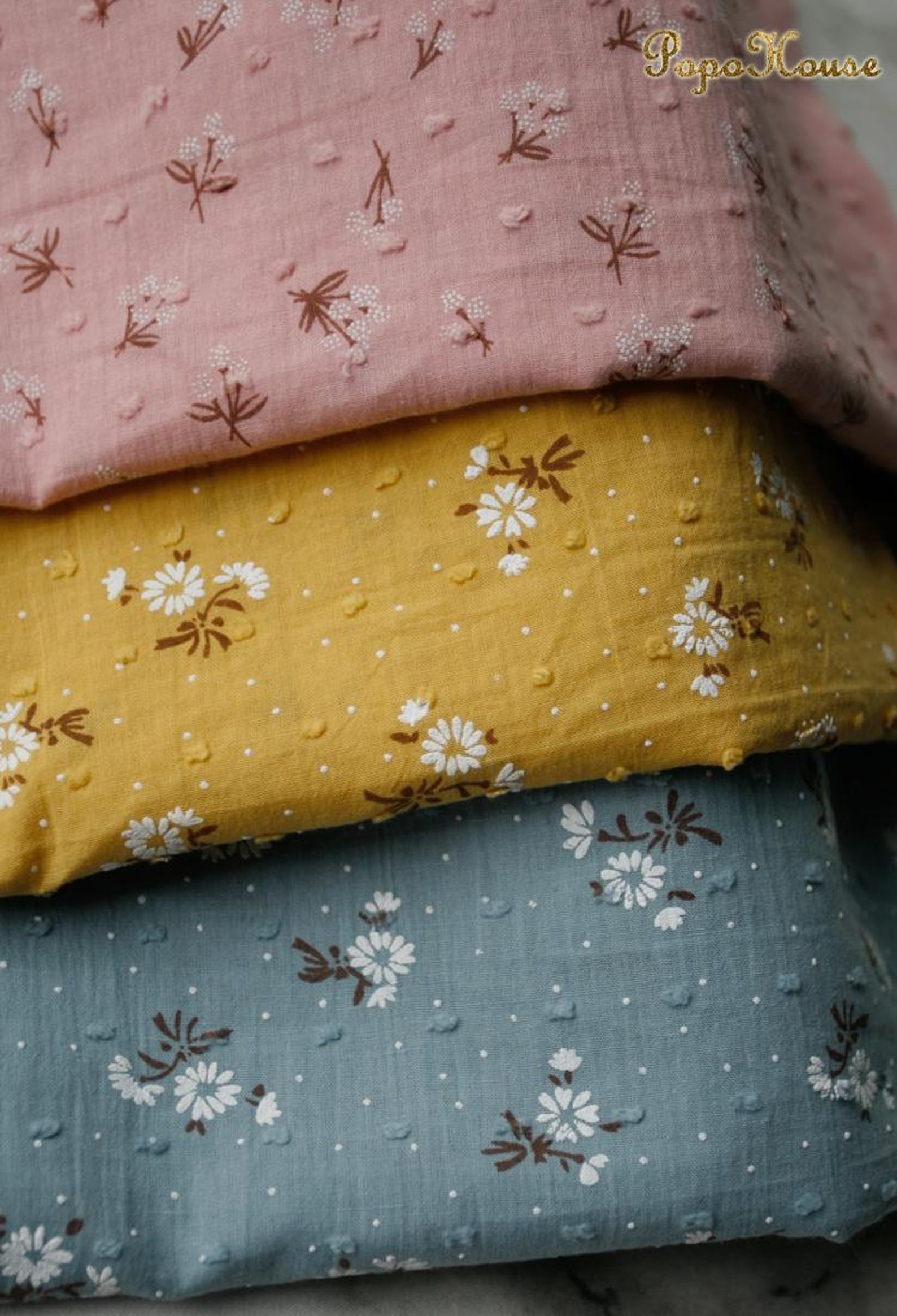 Pastel Fresh Daisy Flower Embroidery Summer Cotton Fabric by Half Meter ...