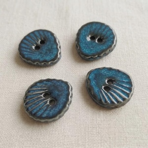 Handmade Ceramic Buttons, Deep Blue Sea Shell Pattern  19mm Buttons, 2-Hole Pottery Buttons for Sewing, Knitting, Cardigan and DIY Crafts