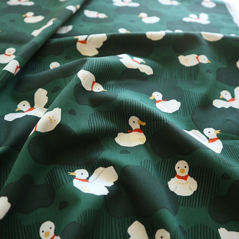 Green Blue Duck Pattern Cotton Fabric, Little Duck Fabric, Cute Little ...