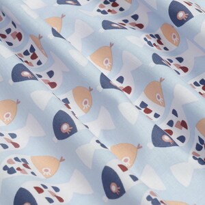 Blue Cartoon Fish Made in Korea Plain Cotton for bag, table cloth, clothings by Half Yard