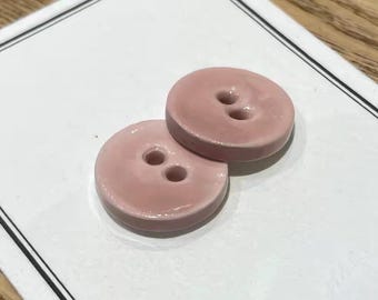 Handmade Glossy Dusty Pink set of 5/ 6 Ceramic Buttons, 2‑Hole Round Buttons for Shirts, Blouses, Sewing, Craft Supply, Knitting
