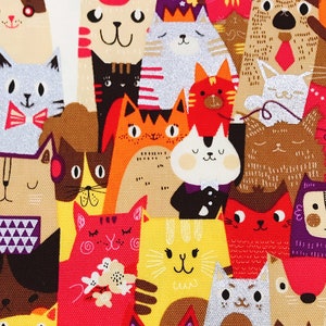 Retrato de gatos feito no Japão Kokka tecido de algodão de lona fina por meio metro