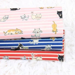 Cartoon Cats Made in Taiwan Cotton  Fabric, Cute Cats Cotton Fabric per Half Yard