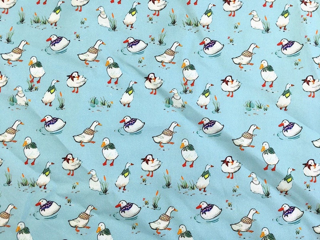 Swimming Duck Pattern Blue Cotton Fabric for Clothing, Bag and Home ...