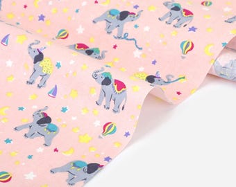 Korean Brand Dailylike Blush Elephant Dumbo Print, Half Yard, Soft Cotton for Kids Dress, Skirt, Pants, Sewing, Doll Clothes per half yard