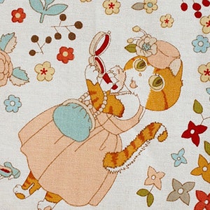 Cat Lady Latte cotton Made in Korea NESSHOME 20 threads Cotton Fabric, Cartoon Dog Print by Half Yard