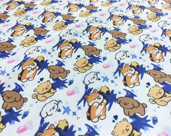 Cute Massive Yellow Cartoon Dog Pattern Twill Fabric Fine Canvas  Beige Fabric for bag and table cloth by Half Meter