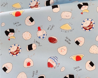 Japanese Rice Ball Sushi Made in Japan KOKKA Fine Canvas Oxford Fabric by Half Yard