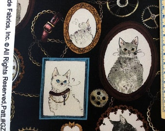 Tela de algodón negra con estampado de gatos, tela de gatos para ropa, tela de gatos por medio metro.