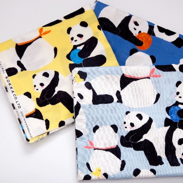 Panda Pattern Made in JAPAN KOKKA Plain Cotton Fabric,  Print Panda Pattern Cotton Fabric, Panda Cotton Fabric by Half Meter