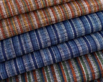 Japanese Lightweight Pure Cotton Striped Fabric, Indigo Stripe Cloth, Thin 0.42mm Cotton  for Shirt, Dress,Trousers, Sewing by half meter