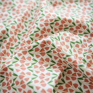 Little Red Floral Pattern Made in Korea Cottonvill Cotton fabric for bag, table cloth, clothings by Half Yard