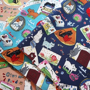 Cat Cartoon Travel Story Thick Cotton Made in Taiwan Fabric by Half Yard