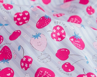 Apple Strawberry Cherry Cotton  Canvas Made in Japan KOKKA Pattern Fabric , Apple Fruit Fabric by Half meter