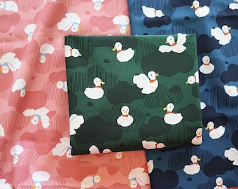 Green Blue Duck Pattern Cotton Fabric, little duck Fabric, Cute little duck Fabric, Duck Fabric by Half Yard