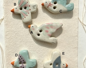 Hand Painted Ceramic Bird Buttons, Handmade Dove Buttons, Artisan Sewing, Knitting, Decorative Buttons for Sewing, Scrapbooking, Craft DIY