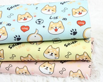 Tela de algodón con patrón de perro Shiba Inu, tela de perro Shiba Inu para bolso y mantel de Half Yard