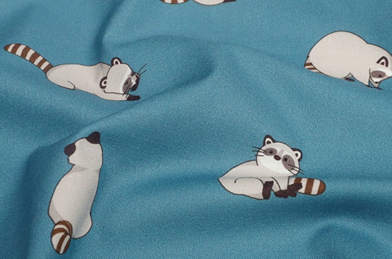 Raccoon Made in Korea Plain Cotton Fabric, Cat Fabric for bag, table cloth, clothings by Half Yard zdjęcie 1