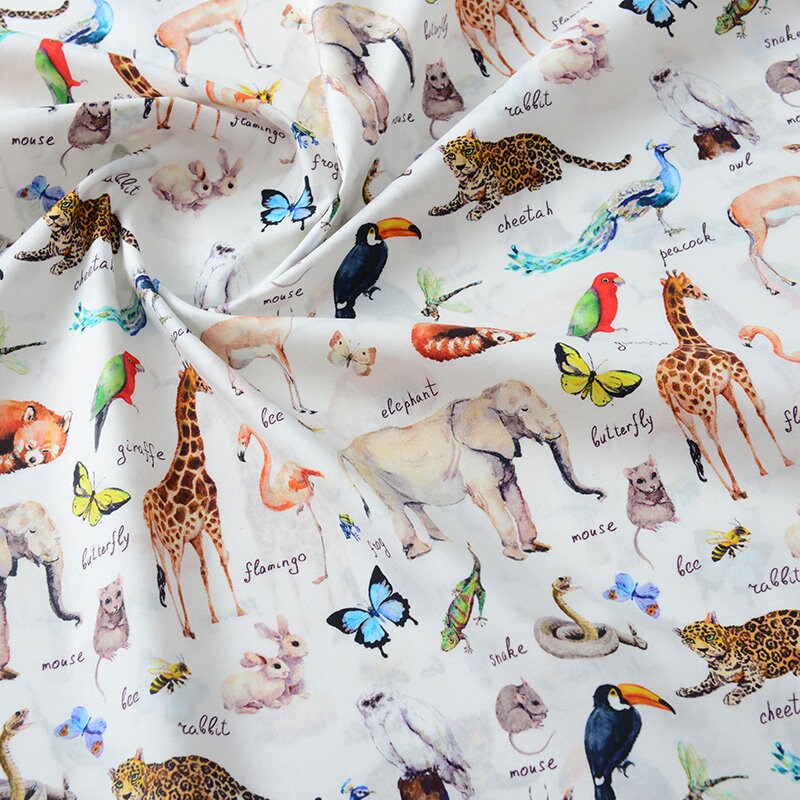 Multi Animals Zoo 60 Threads Digital Printing Cotton Fabric, Safari ...