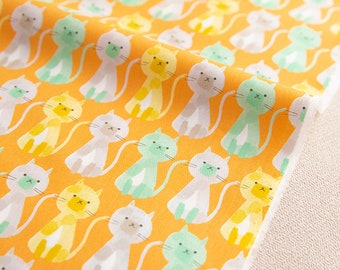 Yellow Purple Cat Cotton 40 threads Made in JAPAN Sevenberry Fabric,  Print Cat Pattern Cotton Linen Fabric, Cat Cotton Fabric by Half Meter