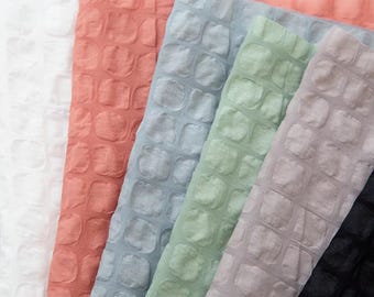 Japanese Brand KOKKA 80s Cotton Puckered Fabric, Lightweight 90gsm Salt Shrunk Grid Fabric, Soft Sheer Cotton for Dress By Half Meter