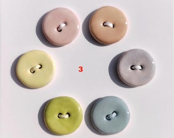 Handmade Ceramic Set of 6 Buttons | Hand Painted Ceramic 17mm Buttons for Sewing, Crafts | Pottery Buttons in Pastel & Earth Tones