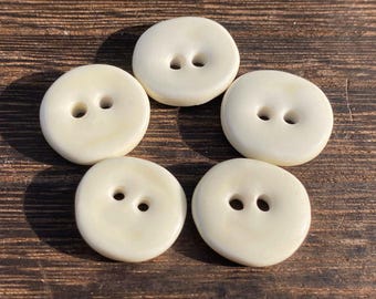 Beige White Ivory Handmade Ceramic Five 5 Buttons for Knitting, Sewing and crafting