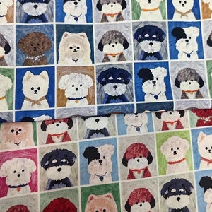 Dog  Head Portrait  Cotton Fabric, Cartoon Dog Print Poplin Cotton Fabric, by ONE Meter