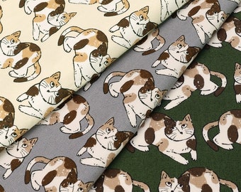 Japanese Oxford Cotton Print Cat Pattern Cotton Beige Fabric, Cat  Fabric for bag, apron and table cloth, Cat Fabric by Half Yard