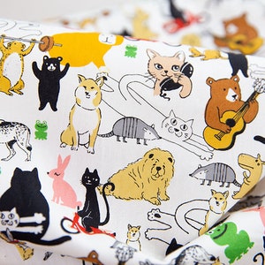 Animals Party Made in Japan Plain Cotton 40 threads Fabric, Rabbit Fabric for bag, table cloth, clothings by Half Meter