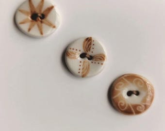 Brown theme 19 mm Handmade Porcelaine Ceramic Buttons for Knitting, Sewing and crafting